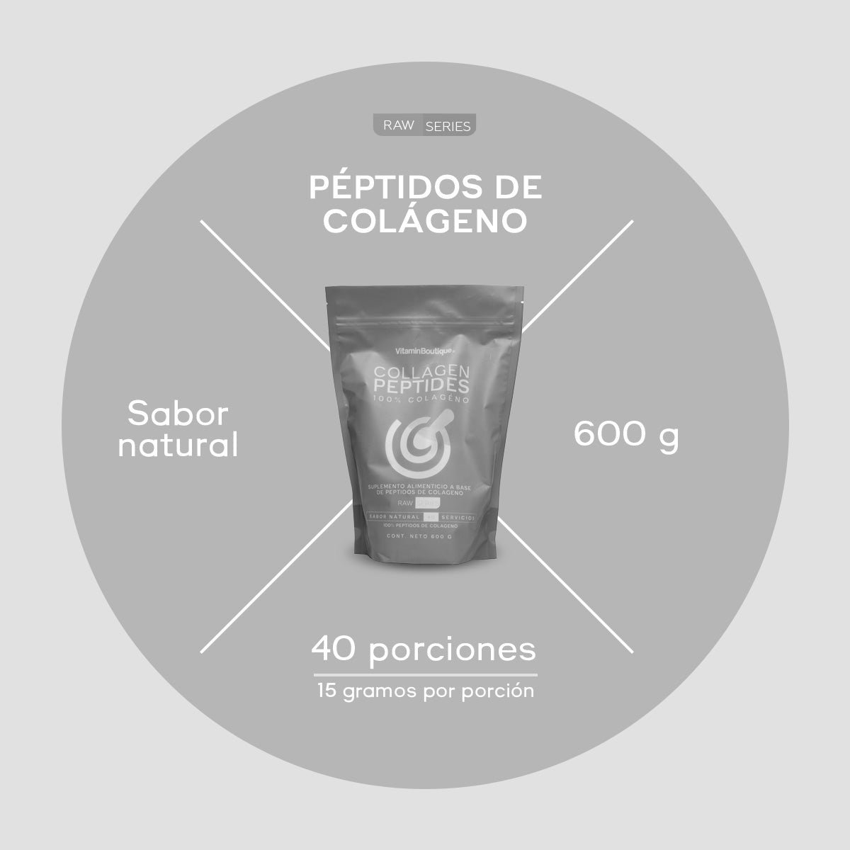 COLLAGEN PEPTIDES | VITAMIN BOUTIQUE | 100% PEPTIDOS DE COLAGENO | SABOR NATURAL | 40 SERVICIOS | 600G